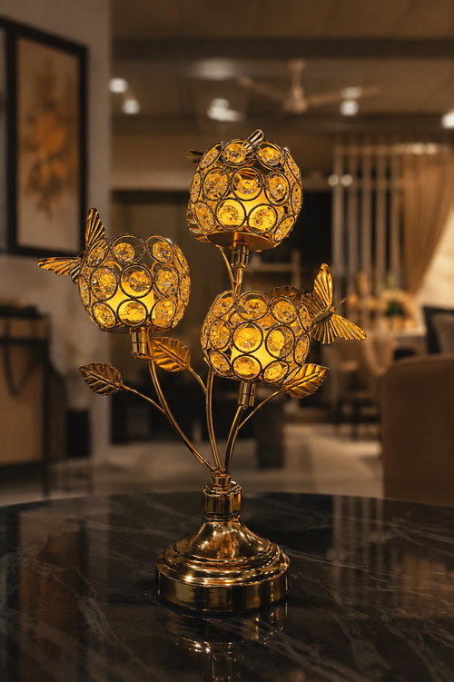 VIBE CART Crystal Butterfly candle holder, 3-arm gold design