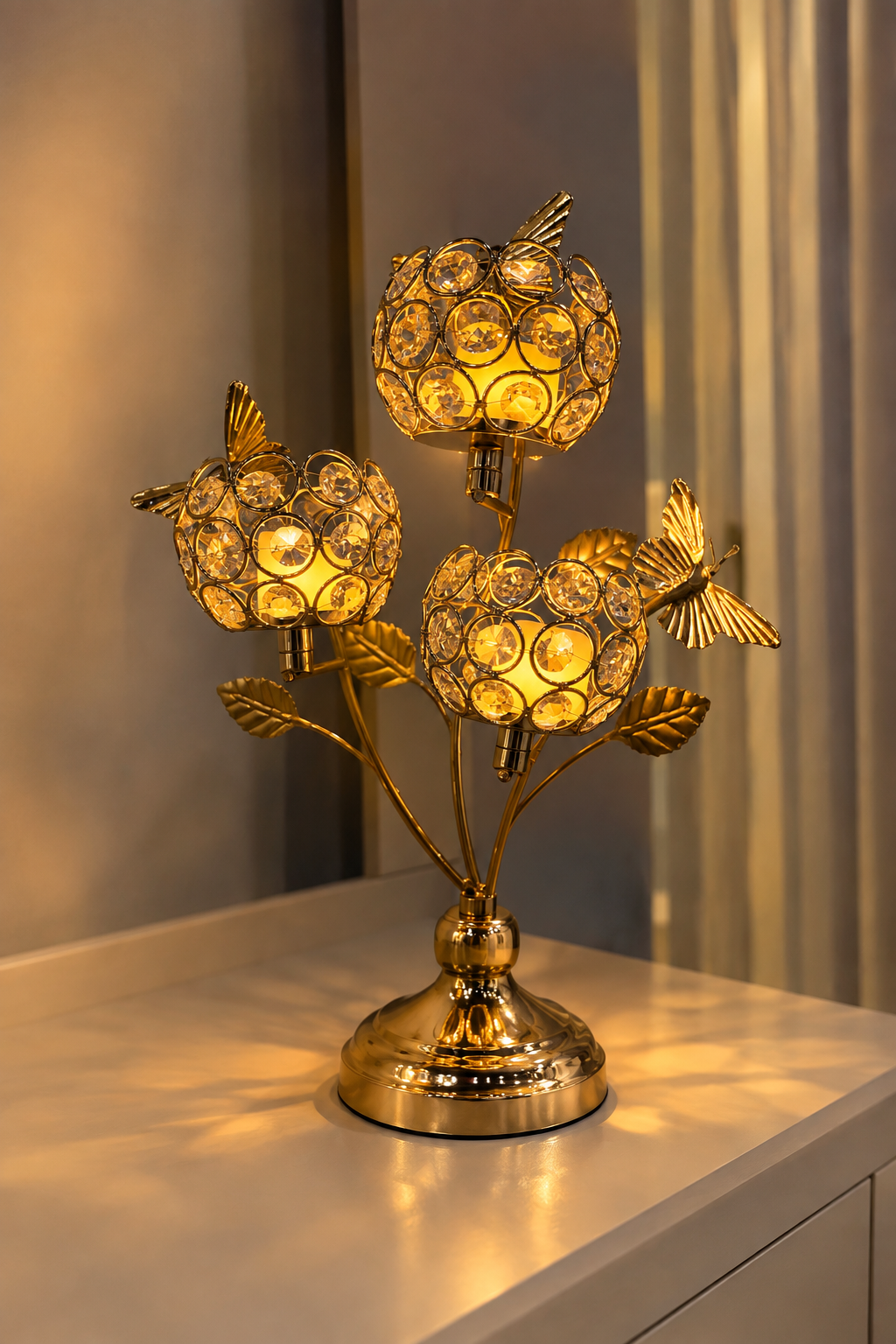 VIBE CART Crystal Butterfly candle holder on tabletop display
