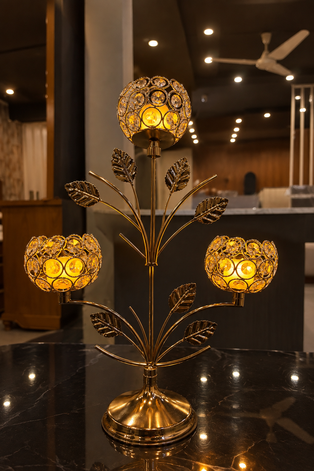VIBE CART Crystal Bloom candle holder on tabletop display