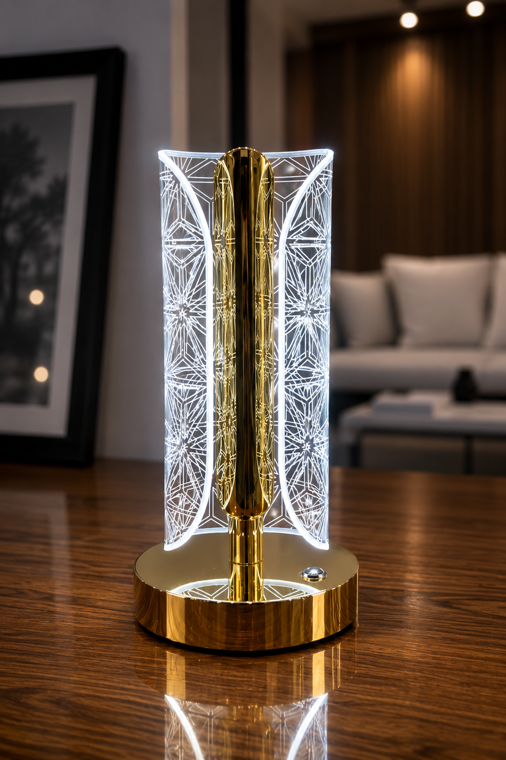VIBE CART rechargeable LED lamp in gold finish, side view